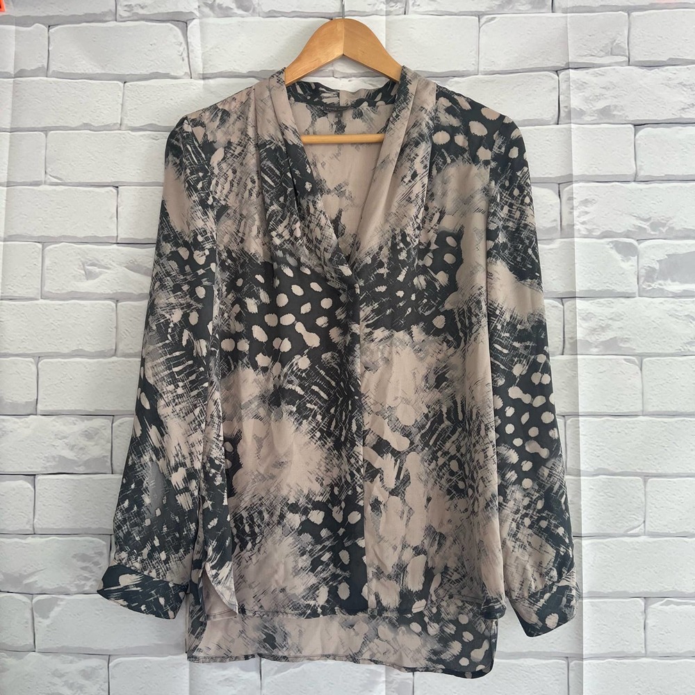 Vince Camuto Career Blouse Pink Grey Long Sleeve V-neck Top S